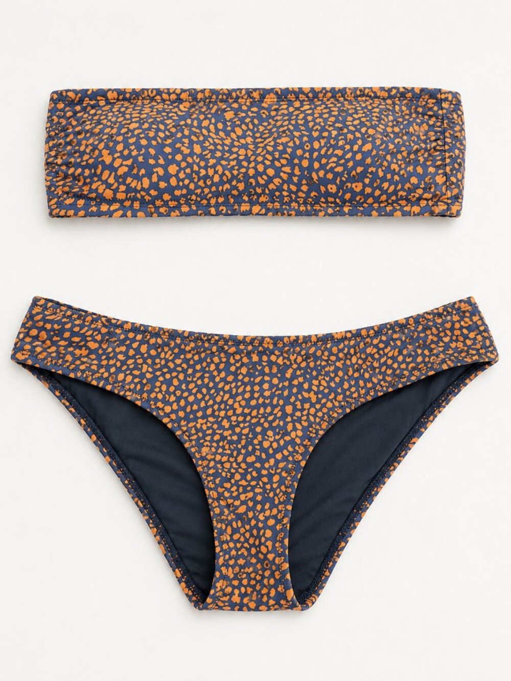 J.Crew Leopard Print Bikini XS S Bandeau Swim Set Brown Navy Animal Print